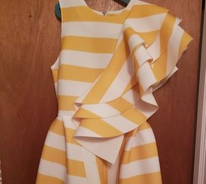 SOLD- Fancy yellow & white striped romper